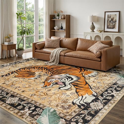 DCX Washable 6x9 Tiger Area Rug, Soft Low Pile Carpet, Kid & Pet Friendly - Image 5