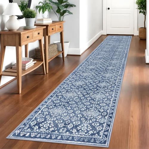 Vintage Washable Runners for Hallway 2.6x14 Runner Rug Non Slip by SILOLOOM