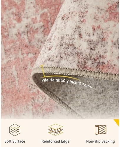 4x6 Pink Gray Washable Area Rug - Image 3