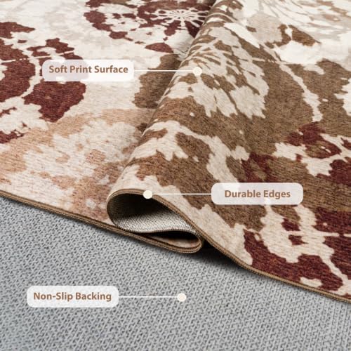Large Boho Modern 8x10 Area Rug, Terracotta & Beige Low-Pile Washable Rug - Image 4