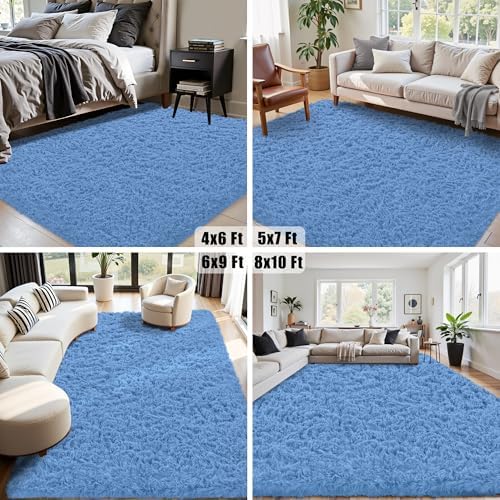 8x10 Area Rug for Living Room, Cobalt Blue Fluffy Shag Non-Slip Bedroom Rugs - Image 7
