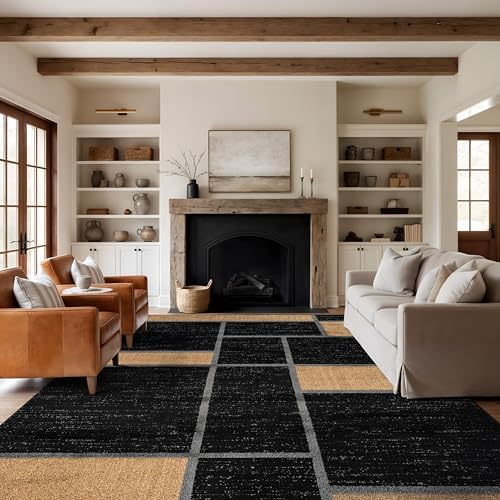Rugshop Geometric Boxes Modern Non-Shedding Area Rug Jute 7'10" x 10'2" by Rugshop