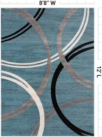 Rugshop Wavy Circles Modern Fade-Resistant Area Rug Blue 8'8" x 12' - Image 2