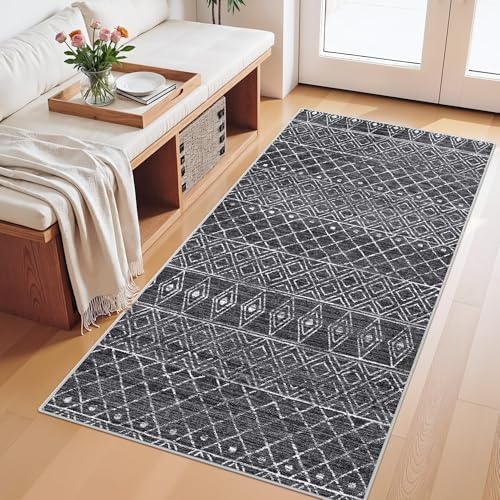 2x4 Runner Rug for Hallway: Washable Non Slip Moroccan Kitchen Rugs Black - Image 3