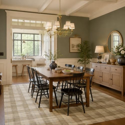 Beige Checkered 8x10 Washable Non-Slip Area Rug - Image 4