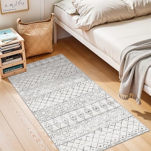 2x4 Runner Rug for Hallway: Washable Non Slip Moroccan Kitchen Rugs Grey - Image 2