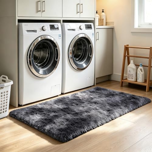 Mottled Grey 2x6 Area Rugs for Bedroom, Fluffy Rug Small Rug Bedside Carpet - Image 3