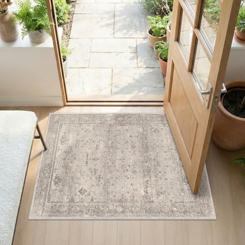 2x3 Washable Entryway Rug, Neutral Stone Greige Throw Rug - Image 6