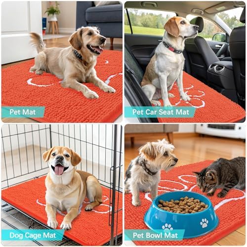 OLANLY Dog Door Mat for Muddy Paws 36x24, Paw Print Design Chenille Mud Mat - Image 7