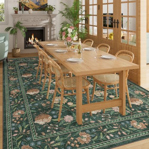 DUKINO 9x12 Area Rug for Living Room, Vintage Floral Washable Rug - Image 5
