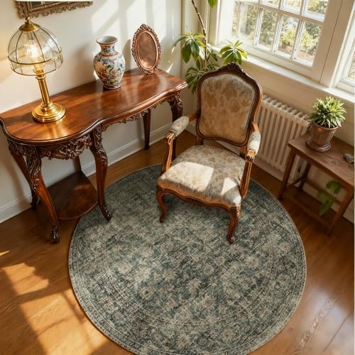 4x4 Round Bedroom Rug Washable: Living Room Rug Stain Resistant Non Slip Low - Image 2