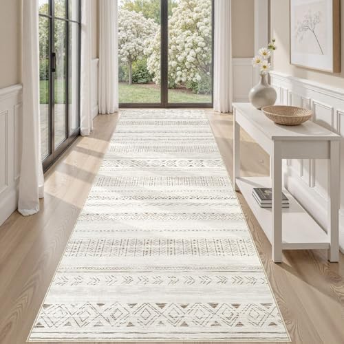 cotiled Hallway 3x10 Runner Rugs Washable Boho Rug Brown Cream by COTILED