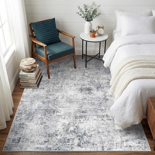 4x5 Washable Area Rug: Wide Abstract Neutral Entryway Carpet BlueGray - Image 2