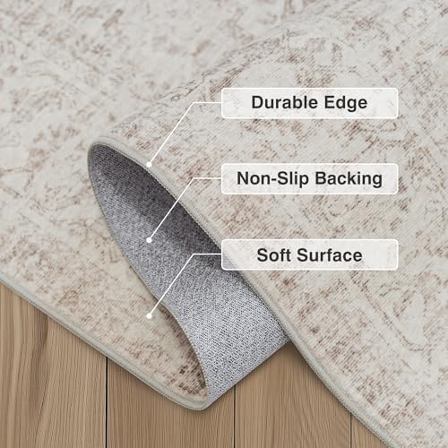 FMFUNCTEX 4x5 Washable Beige Neutral Oriental Distressed Entryway Area Rug - Image 5