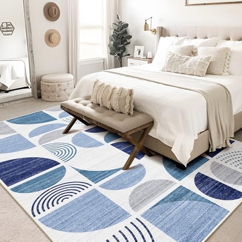 MUJOO Blue Rug Boho Washable, 6x9 Area Rugs Non Slip Modern Abstract Large - Image 2