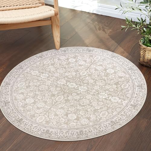 SIILOOM Washable 3ft Circle Round Rug, 3x3 Non-Slip Soft Circular Area Rugs - Image 3