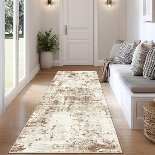 FMFUNCTEX 2x6 Hallway Runner Rug Washable Brown Beige Abstract Modern Soft by Fmfunctex