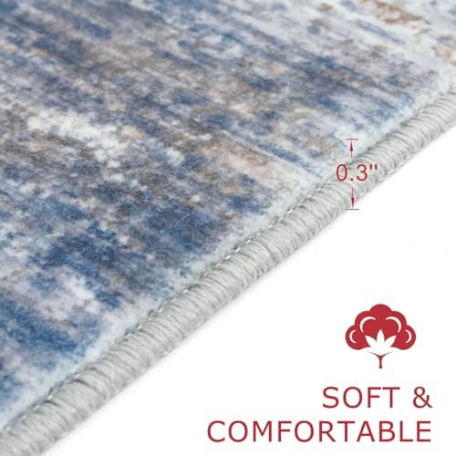 KOZYFLY Modern Runners for Hallways 2x6 Blue Rust Washable Runner Rug - Image 2