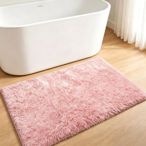 2x3 Pink Fluffy Area Rug for Bedroom and Bedside, Washable Soft Shag Carpet - Image 2
