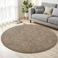 Grey Camel Round Fluffy Rug 6ft Plush Fuzzy Shaggy Carpet by Unknown