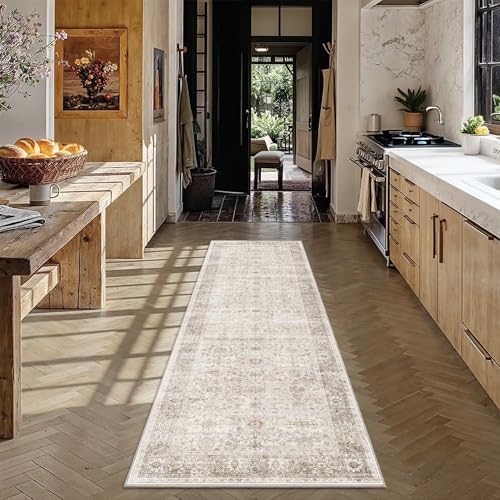 2x5 Runner Rug Neutral Vintage Washable Runner Rugs by Zeeinx