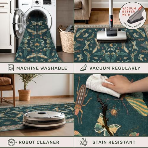 Teal 3x6 Entryway Rug, Washable Low Pile Door Rug - Image 5