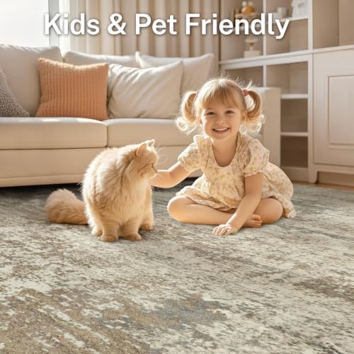 Area Rug Living Room-5X7 Abstract Washable Rug Khaki - Image 5