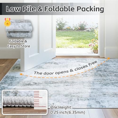 9x12 Washable Area Rug for Living Room Bedroom: Non-Slip Modern Blue Grey - Image 7