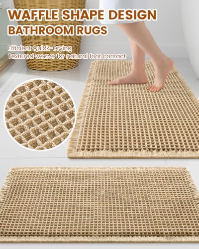 Smiry Waffle Bath Mat 30X20, Extra Soft Absorbent Bathroom Rugs - Image 3