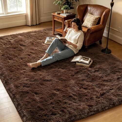 Brown 9x12 Area Rugs for Living Room, Fluffy Shag Rug Large Bedroom Carpet - Image 4