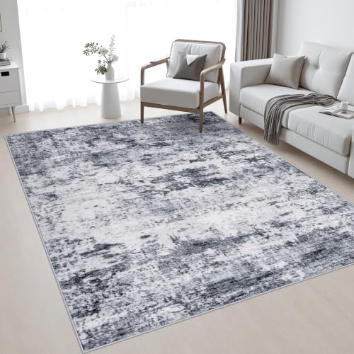 5x7 Area Rug Living Room: Modern Washable Indoor Soft Carpet Grey by FXRHLP