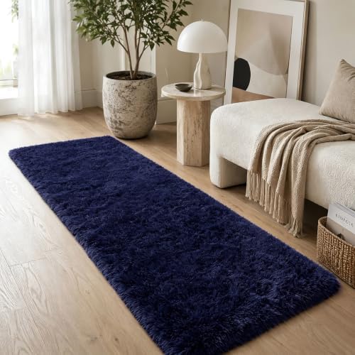 2x6 Dark Blue Fluffy Runner Rug - Image 2