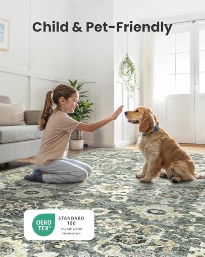 Amada 8x10 Washable Area Rug for Living Room, Vintage Pattern - Image 3