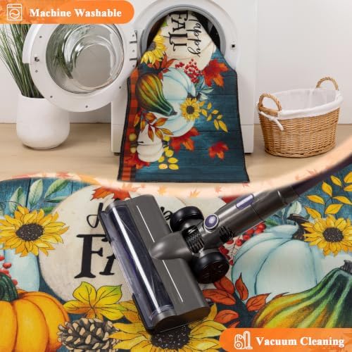 HEBE Fall Kitchen Rugs Set of 3, Washable Pumpkin Kitchen Mats - Image 5
