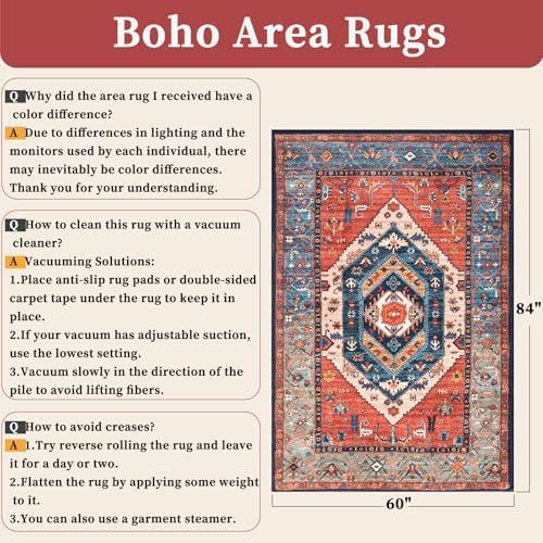 SERISSA 5x7 Washable Non Slip Boho Area Rug - Image 2