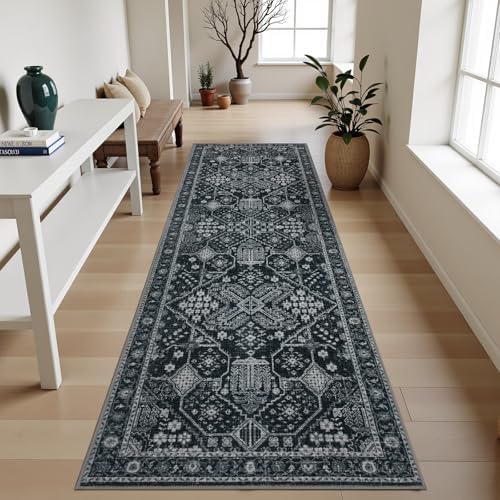 Joydeco Washable 2x6 Hallway Runner Vintage, Dark Gray&Light Gray&Black - Image 6