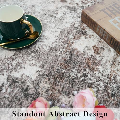 7x9 Modern Living Room Rug – Washable Neutral Abstract Area Rug - Image 7