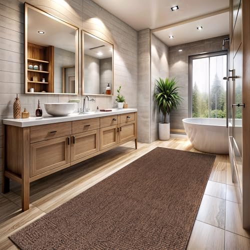 CAMILSON Easy Jute Runner Rug Brown Solid Boho Woven Design Easy-Cleaning Non by CAMILSONIndoorOutdoorAreaRugs