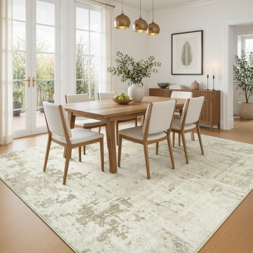 Rugflix 5x7 Area Rugs for Living Room, Washable Linen Beige Large Rug - Image 3