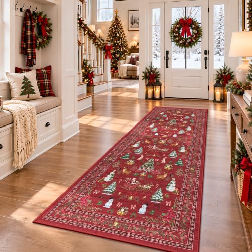 Christmas Runner Rug 2x6 Red Washable Rugs - Image 3
