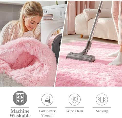 OLANLY Pink Round Rugs for Bedroom - Image 2