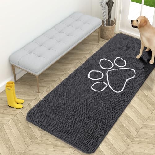 OLANLY Dog Door Mat for Muddy Paws 59x24, Paw Print Design Chenille Mud Mat by OLANLY
