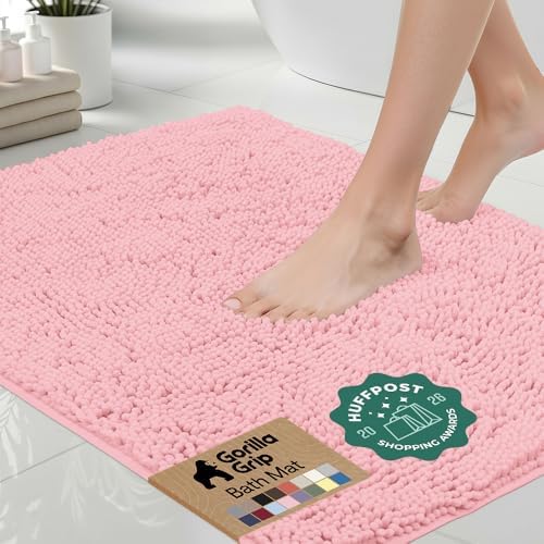 GORILLA GRIP Bath Rug Mat for Bathroom, Absorbent Chenille 30x20 Light Pink by GorillaGrip