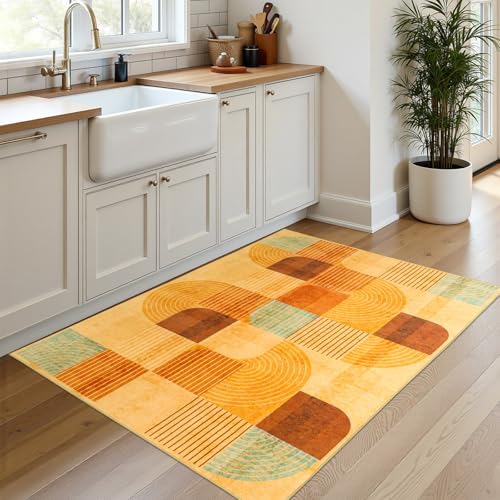 Washable Modern Geometric Entryway Rug, Small Throw Rug Orange 2x3 - Image 3