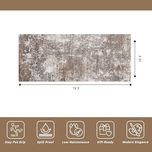 3x7 Kitchen Runner Rug – Washable Non-Slip Modern Abstract Neutral Carpet - Image 2