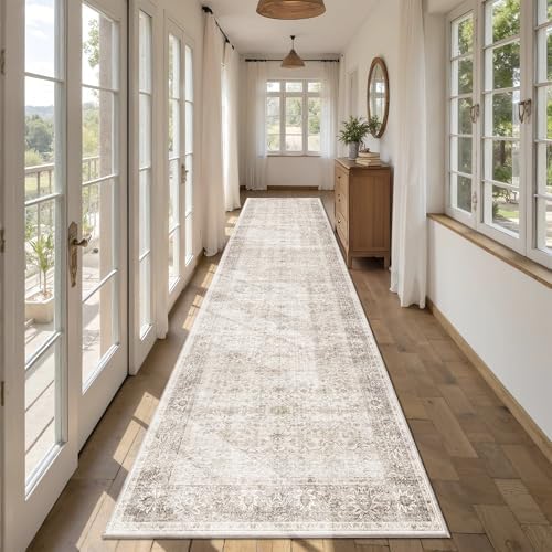 3x12 Neutral Beige Vintage Washable Runner Rugs by Zeeinx