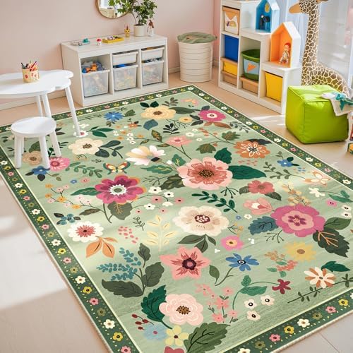 RELEANY Floral Washable 5x7 Area Rugs LightGreen - Image 3