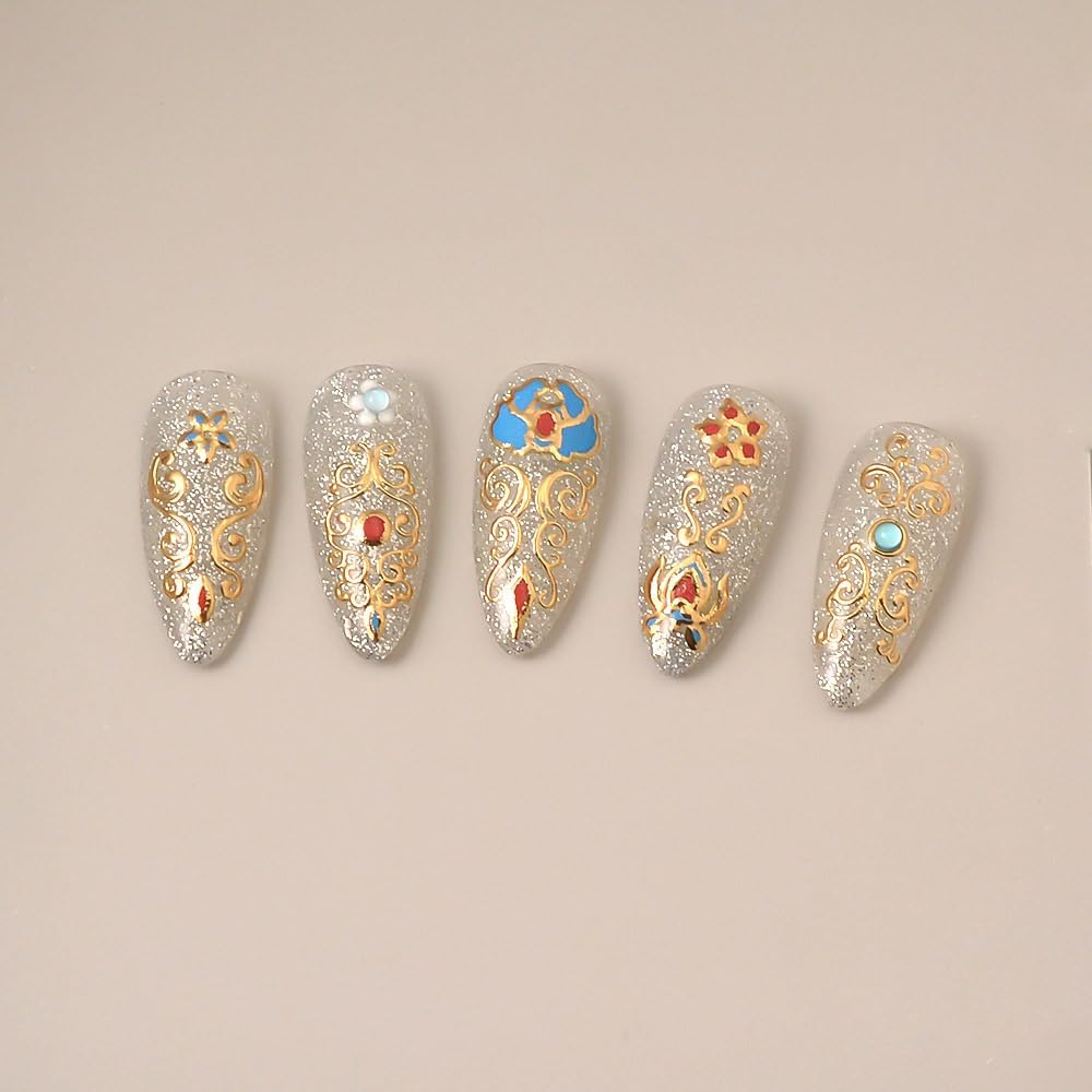 Gold Fall Nail Art Stickers 5D Embossed Geometric Bohemian Nail Stickers, Self-Adhesive Durable Nail Art Decals for Women Girls, Nail Wraps Decoration Manicure for DIY Acrylic Nail Accessories