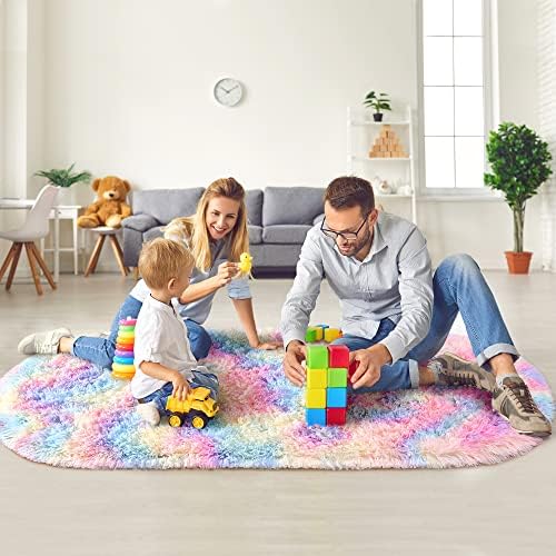 2x5 Rainbow Fluffy Soft Oval Rug Non-Slip - Image 6