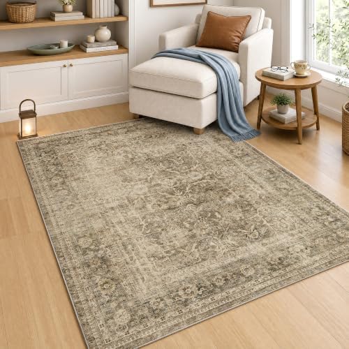 FMFUNCTEX 3x5 Washable Brown Neutral Vintage Retro Area Rug - Image 2